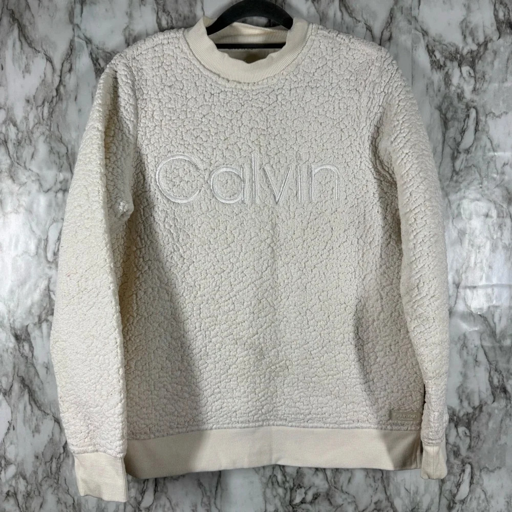 COPY - Calvin Klein Fluffy White Fleece Pull Over Sweat Shirt Long Sleeve Sz S